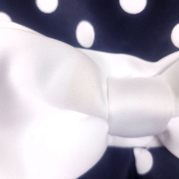 Girl's Navy White Polka Dot Dress Sleeveless Taffeta Back Tie Size 4T - Picture 3 of 7